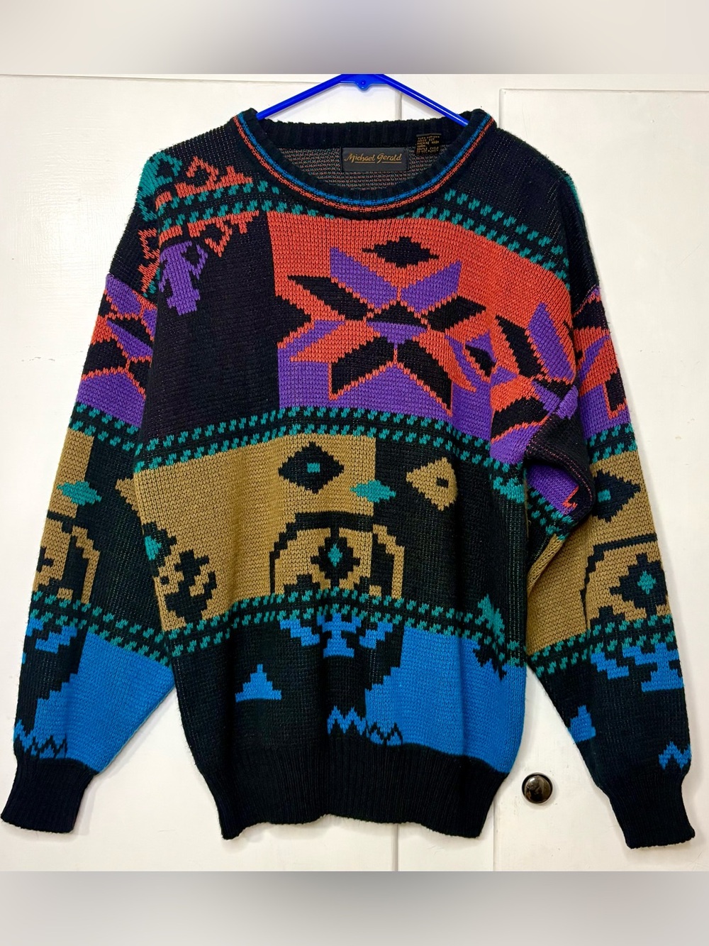 Vintage 80s Michael Gerald Acrylic Bold Southwestern Aztec Sweater